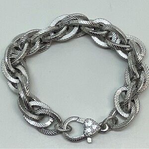 Judith Ripka 925 CZ Accented Heart Clasp Bracelet 30g - made in Italy